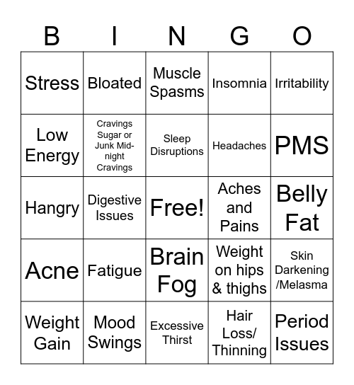 The BFit and Fab Hormone Bingo Card