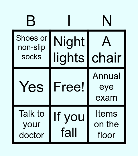 FALL PREVENTION Bingo Card