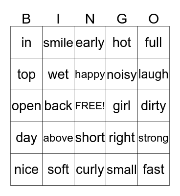 Antonyms  Bingo Card