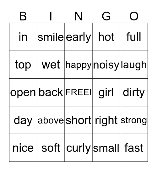 Antonyms  Bingo Card