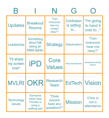 MVLRI Quarterly Meetings Bingo Card