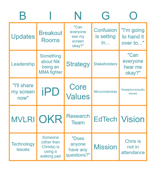 MVLRI Quarterly Meetings Bingo Card