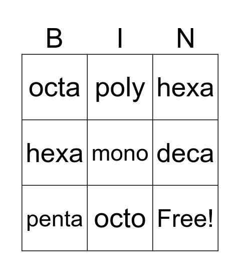 Morphology Bingo Card