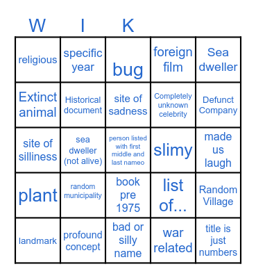 Wikipedia BINGOOO Bingo Card