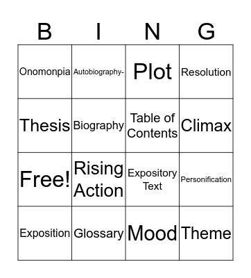 Vocabulary Review  Bingo Card