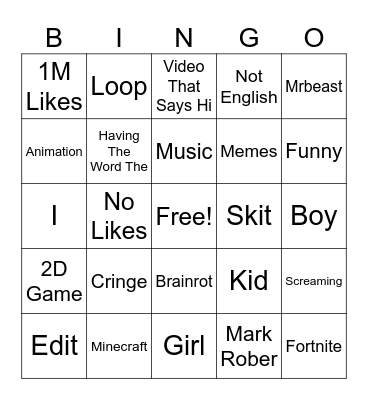 Video Challenge Bingo Card