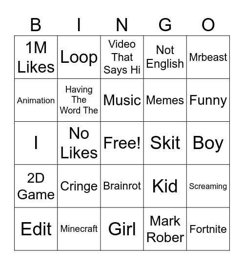 Video Challenge Bingo Card