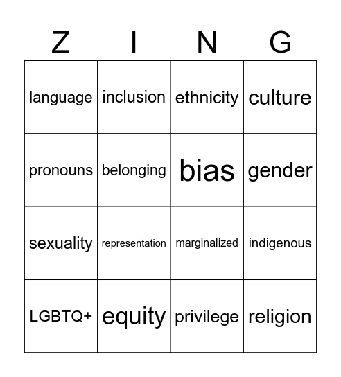 Equity Zing Bingo Card