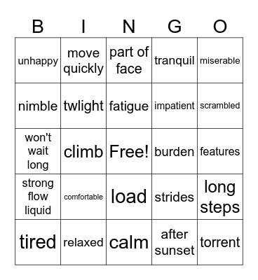 4th Grade Bingo Card