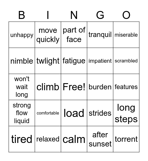4th Grade Bingo Card