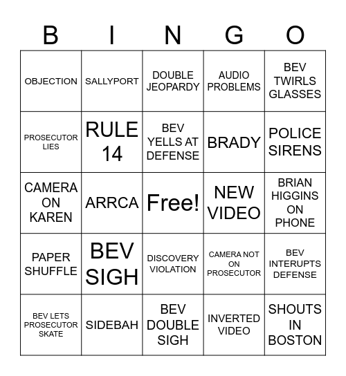 Shawk and Horrah Bingo Card