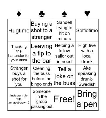 ENÅ Pubcrawl 16 Bingo Card