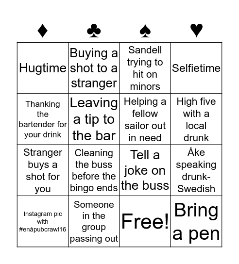 ENÅ Pubcrawl 16 Bingo Card