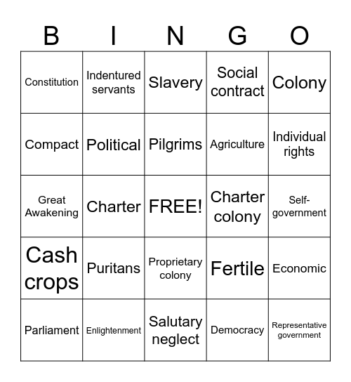 1st 6 Weeks Vocabulary Bingo Card
