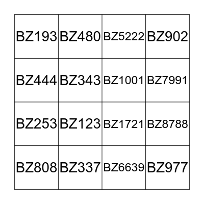 Final Call Bingo Card