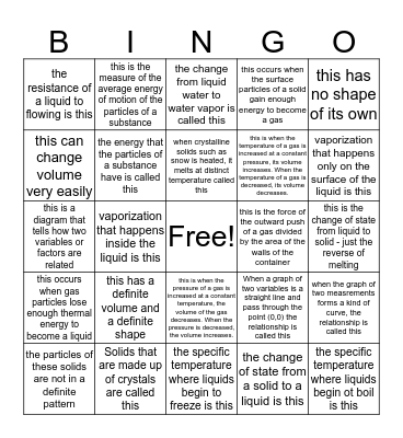 SCIENCE 2 VOCAB Bingo Card