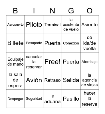 Chapter 10 Travel Bingo Card