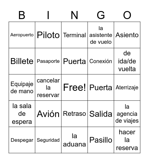 Chapter 10 Travel Bingo Card