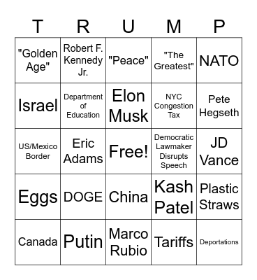 Trump Congressional Address Bingo Card