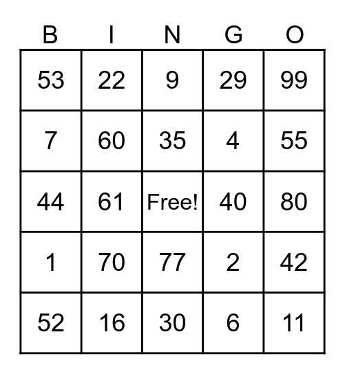 Villas at Hampton Bingo Night Bingo Card