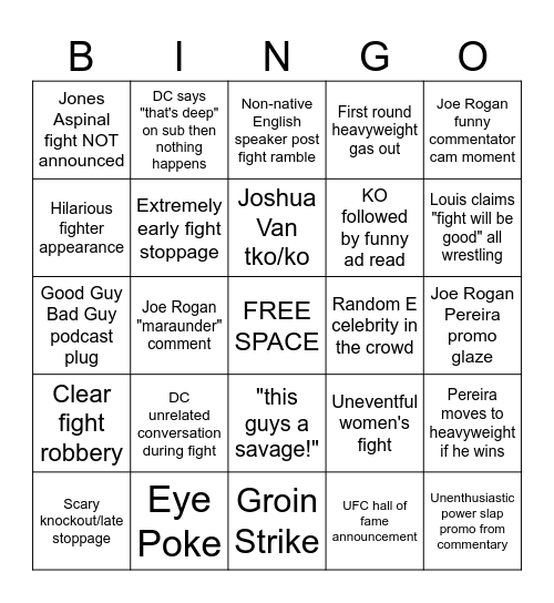 UFC 313 Bingo Card Bingo Card