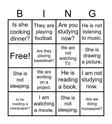 PRESENT CONTINUOUS Bingo Card