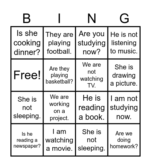 PRESENT CONTINUOUS Bingo Card