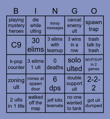 Marvel Rivals Bingo Card