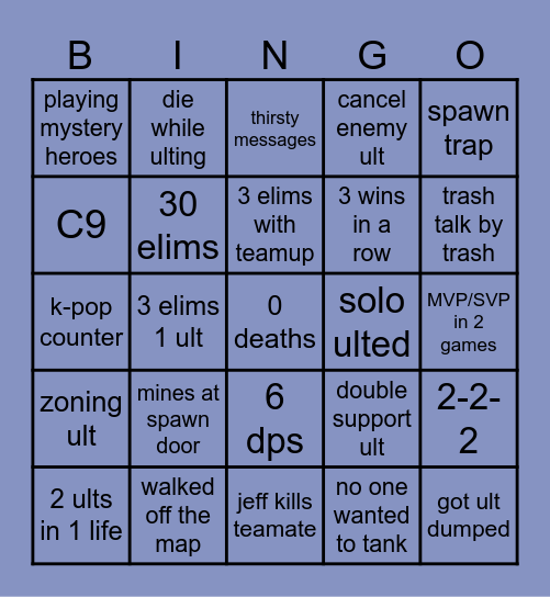 Marvel Rivals Bingo Card