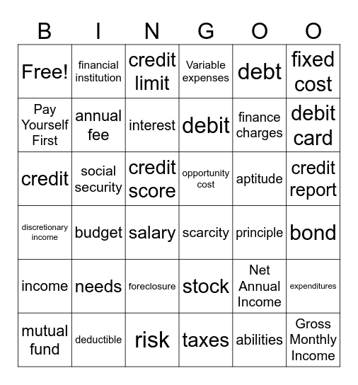 Finance Park Bingo Card