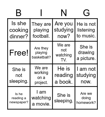 PRESENT CONTINUOUS Bingo Card