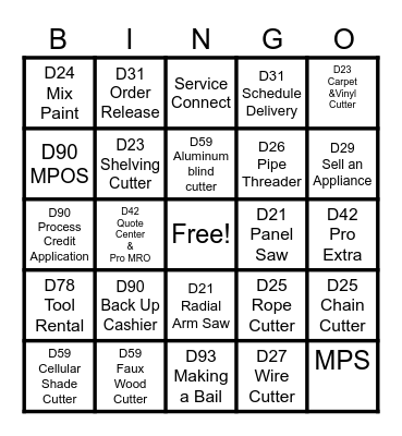 Home Depot Bingo Card