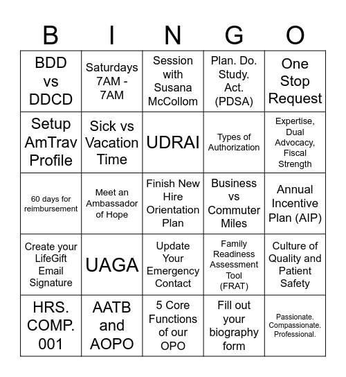 March Orientation Bingo Card