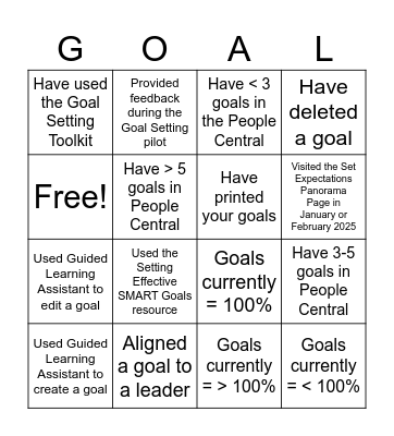 Goal Setting Bingo Card