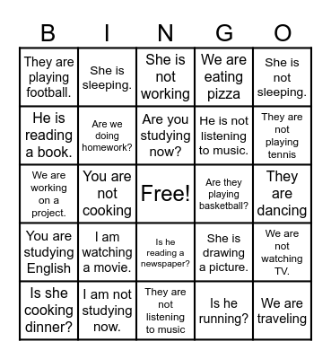 PRESENT CONTINUOUS Bingo Card