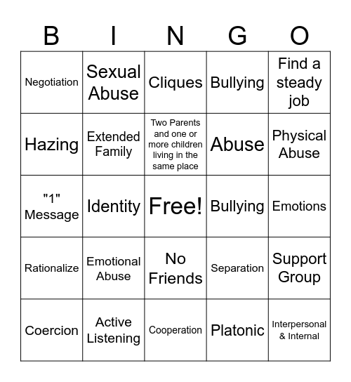 Untitled Bingo Card