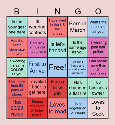 COLOR ME CONNECTED Bingo Card