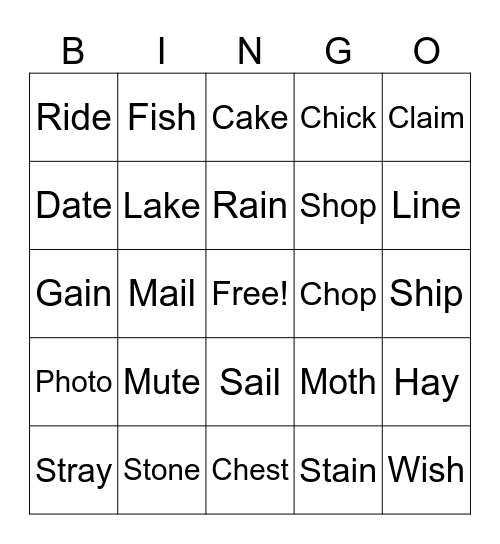 Phonics Bingo Card