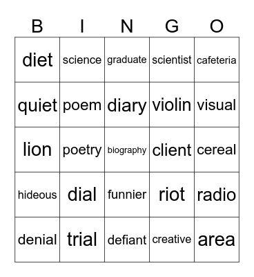 NC-Vowel Split Bingo Card
