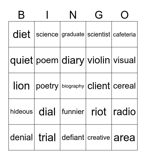 NC-Vowel Split Bingo Card