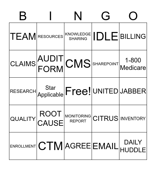 CRRT TEAM Bingo Card