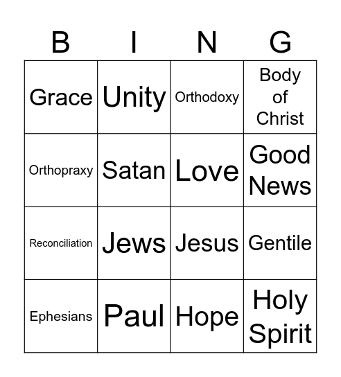 Ephesians Bingo Card