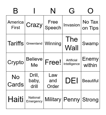 2025 Speech to Congress Bingo Card