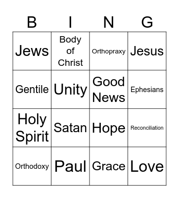 Ephesians Bingo Card
