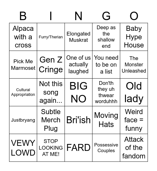 Cringe Comp Bingo #3 Bingo Card