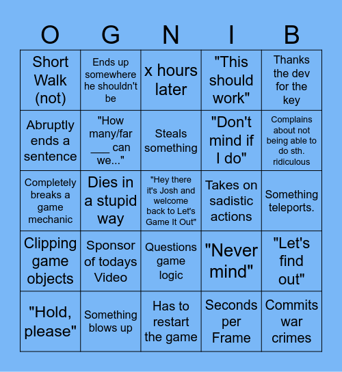Let's Game It Out Bingo Card