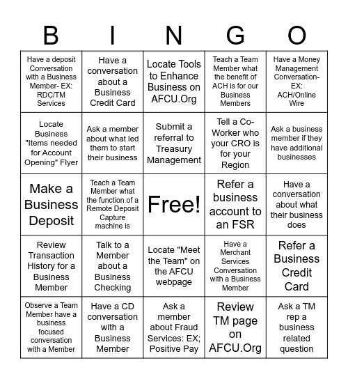 Business Focused- Teller Bingo Card