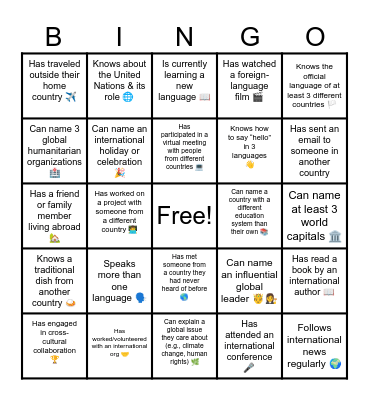 🌍 Global Connections Bingo 🌍 Bingo Card