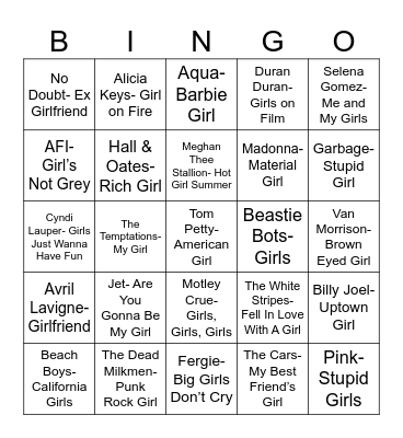 Radio Bingo Oh Girl Bingo Card