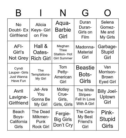 Radio Bingo Oh Girl Bingo Card